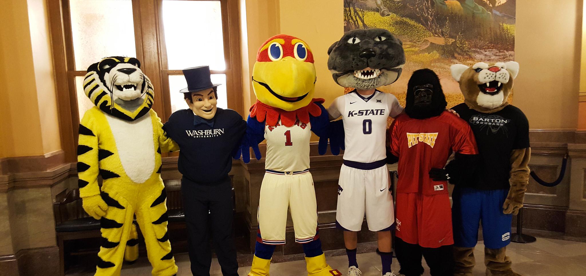 Bart poses with other Kansas University mascots