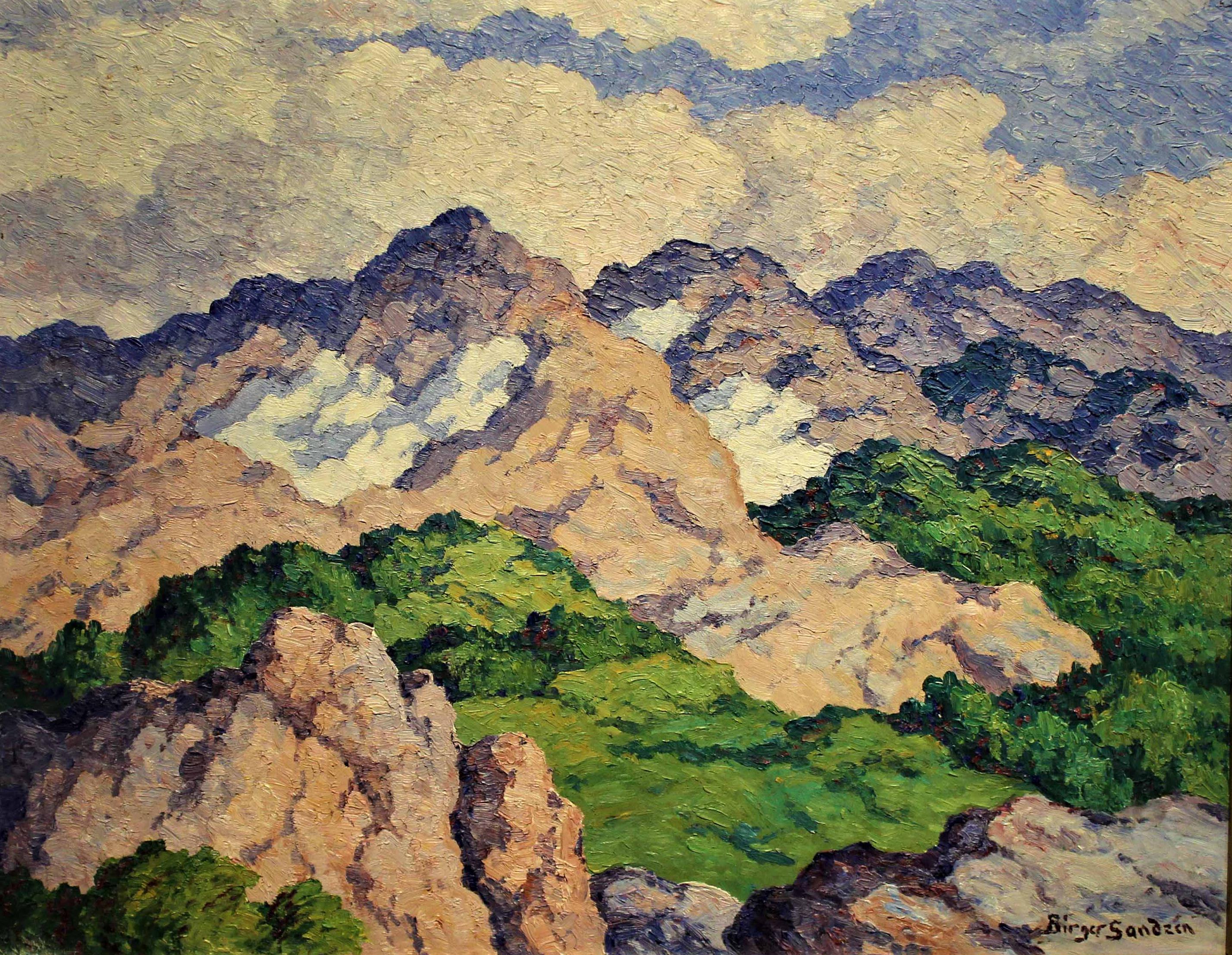 Painting by birger sandzen called "in the mountains"