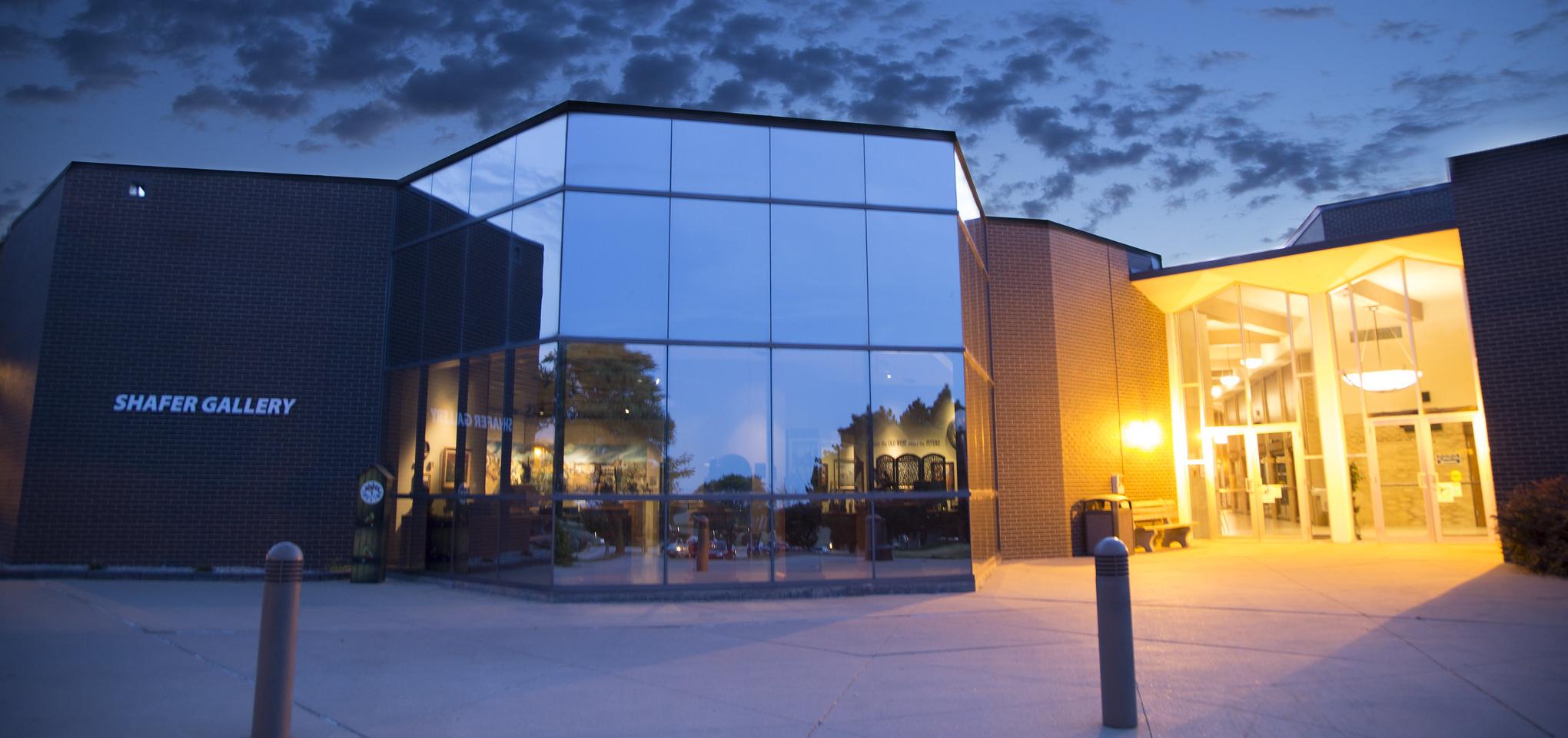 The Shafer Art Gallery building exterior at night