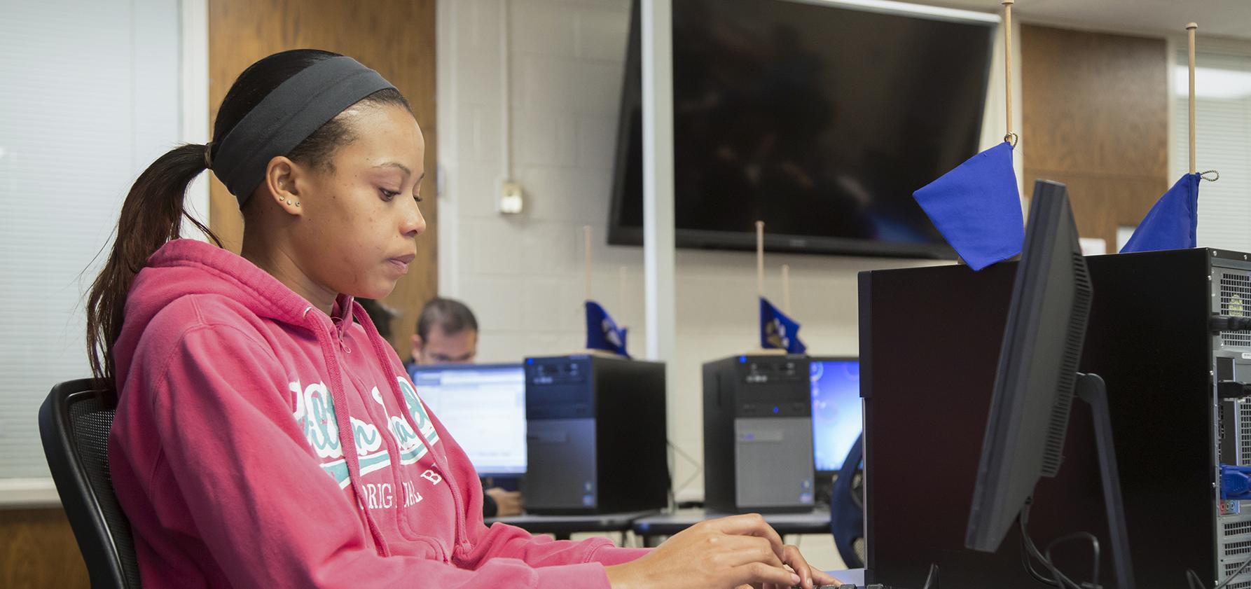 student working in computer lab