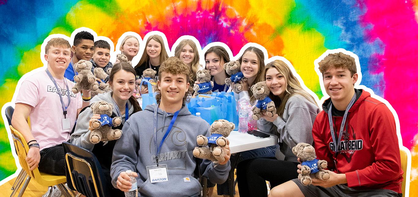 Junior Day students with tye dye background